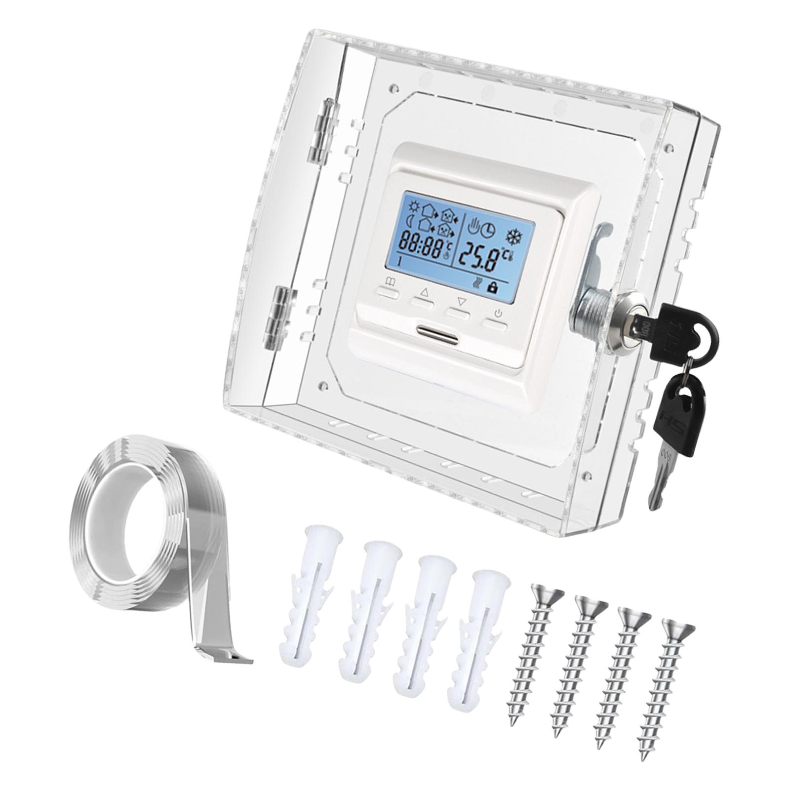 

Universals Square Clear Thermostat Lock Box with Key Set Lockable Thermostat Cover Guard Protector for Wall Mounted Unit