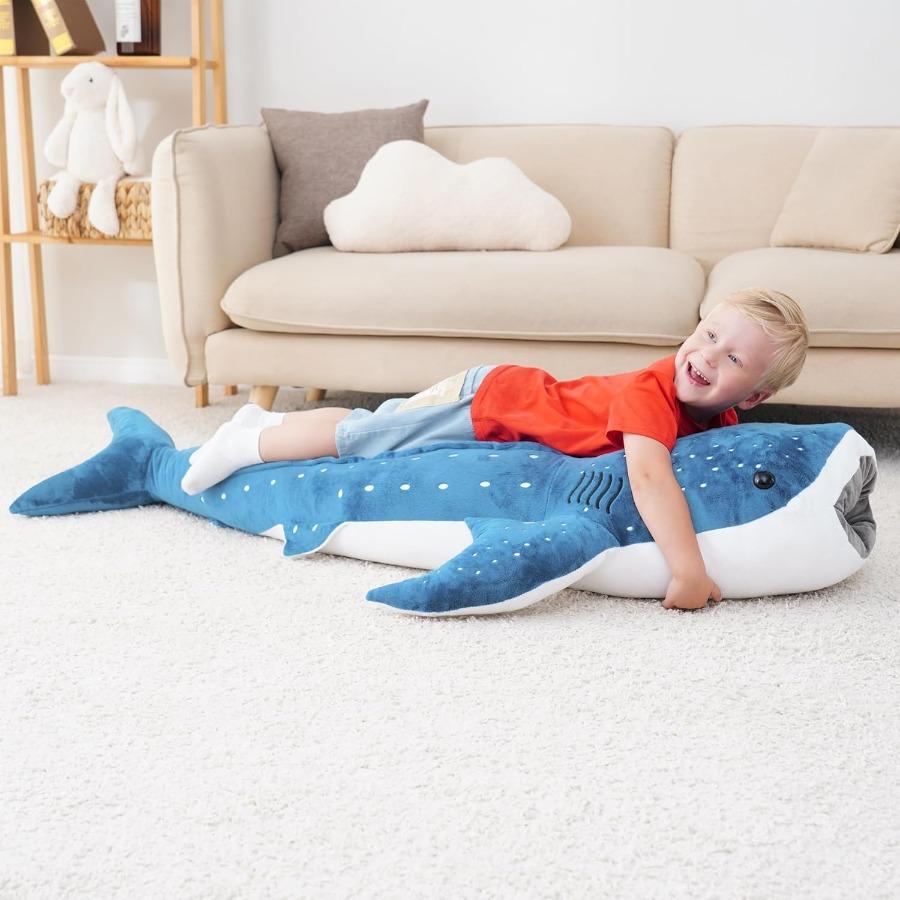 Peluche Gigante Squalo Balena Cuscino Giocattolo - Animale di Peluche Grande Realistico progettato per Arredamento Casa più Regalo Tessuto Morbido di Colore Blu Ideale progettato