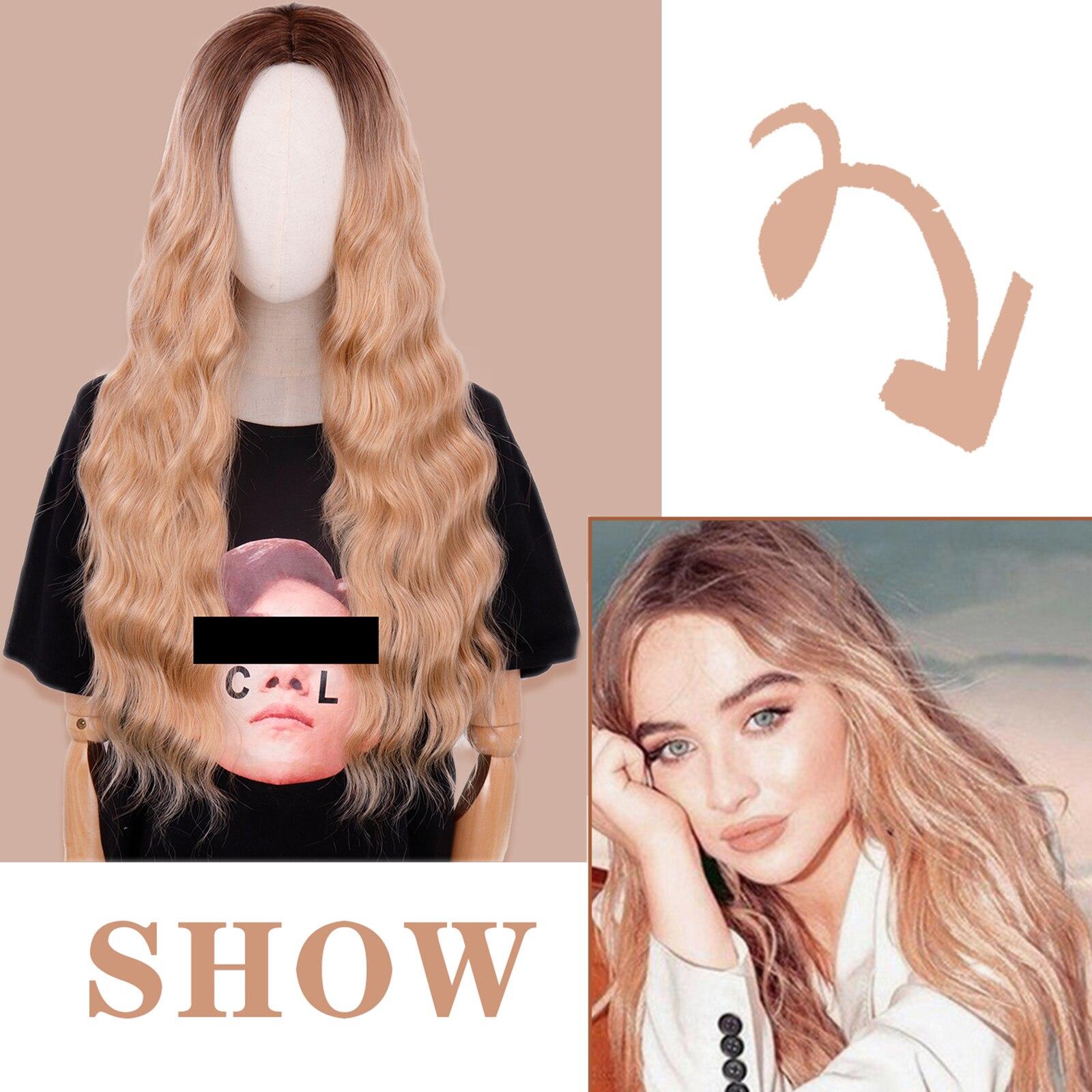 

MISSQUEEN Длинный синтетический парик с волнистыми волнами, оранжевый термостойкий парик средней точки, подходит для женщин, носящих повседневные парики