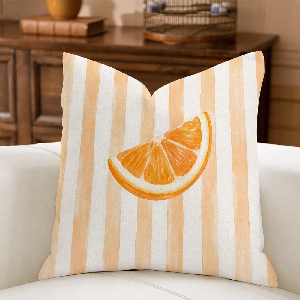Modern Minimalist Striped Lemons Cushion Cover Natural Breathable Durable Linen Printed Decor Pillow Case Sofa Bedroom