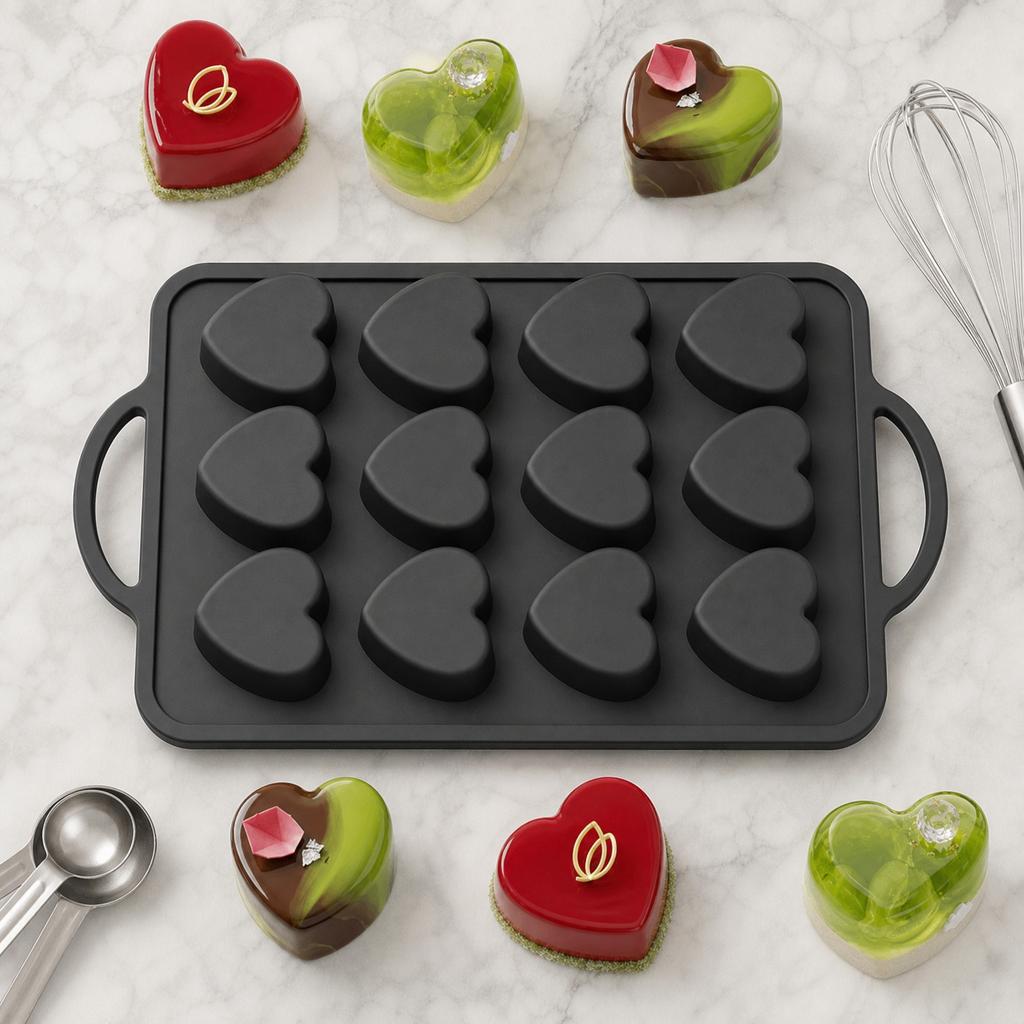Heart Silicone with , 12-Cavity Muffin and Pan
