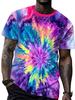 Colorful Tie-dye Printed Short-sleeve T-shirt| Men's Casual Summer Fashion Patterned T-shirt, Unisex Bright Rainbow Pattern, Round Neck, Loose Fit,