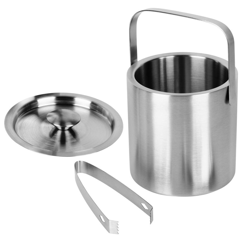 Steel Thermal Ice Cube Bucket Thermos Ice Container + Tongs