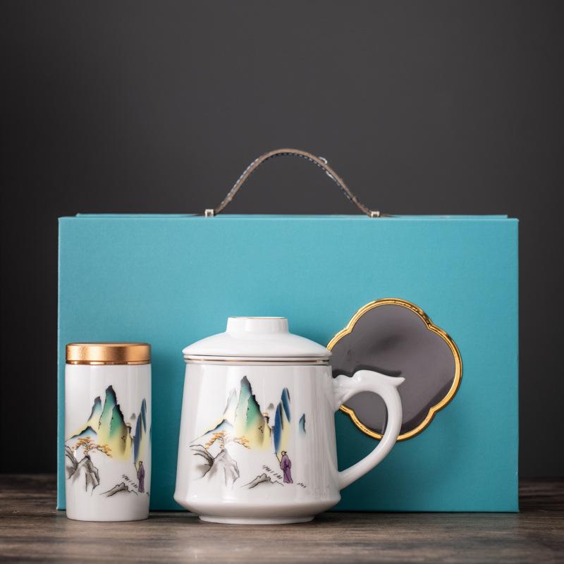 Guochao Office Cup Business Banking Company Festival Activities Gift Set Creative Design Ceramic Water Cup Souvenir