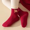 5Pairs Bowknot Children New Year Socks Stripe Kids Hosiery Fashion Cartoon Red Socks  Gifts
