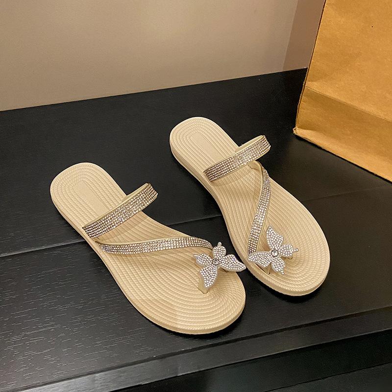 

Bow slippers women s summer wear flash diamond versatile flat bottom non-slip wear-resistant schoolgirl fashion beach sandals 41/42 белый