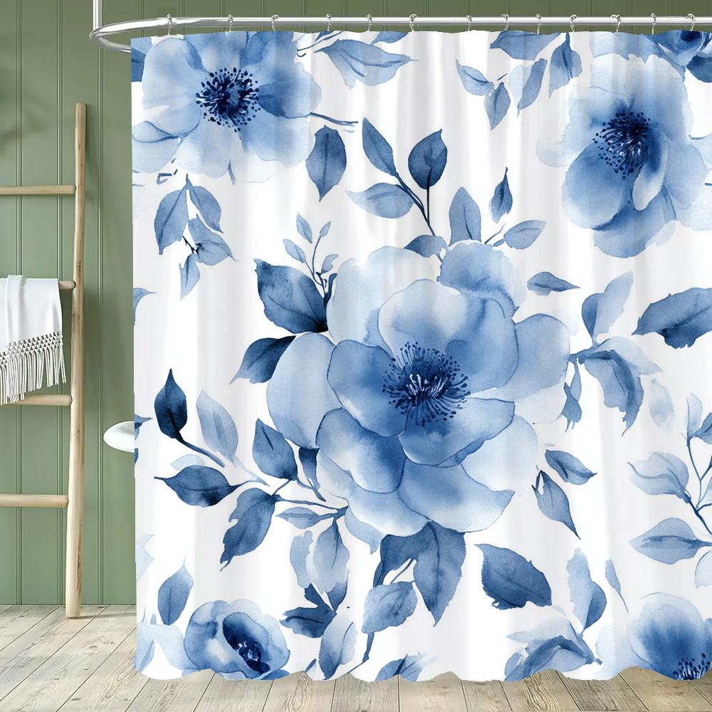 Beautiful Flowers Shower Curtain for Bathroom Blue Floral Romantic Wildflower Plants Nature Scenery Home Decor Curtain with Hook