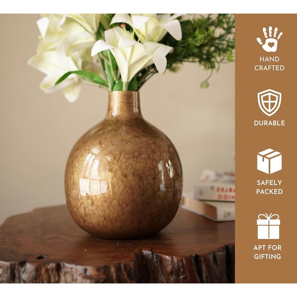 Metal Flower Vase for Home Decor| Decoration Item for Living Room Office| Table Decorative Flower Pot for Gifting | (Flowers Not Included)