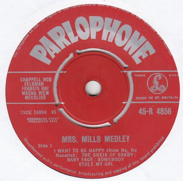

7-дюймовая пластинка MRS. МИЛЛС Миссис. Медли Миллса 45R4856 Parlophone 1961 Великобритания Поп Б/у