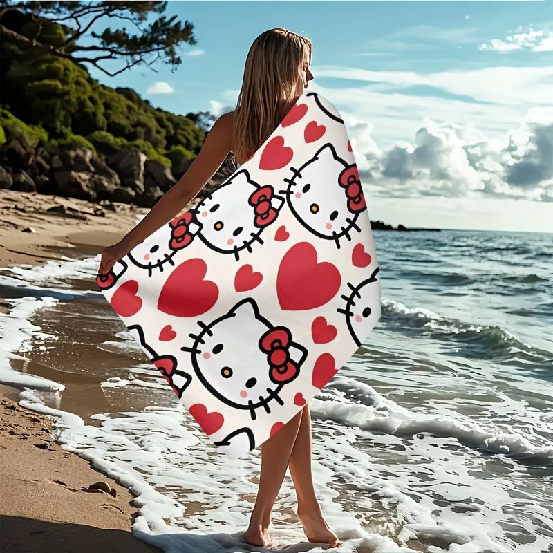 Hello Kitty Red Heart Beach Towel Single Sided Print Soft Microfiber Beach Towel Pool Beach Vacation Accessory Sweet Lovely Gift