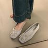 Square buckle ladle shoes women's commuting versatile single shoes French rhinestone shallow mouth flats 2025 new spring and autumn one-pedal