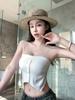 #Summer new sweet wind button splicing sling vest slim and thin women's one-piece top with chest pad