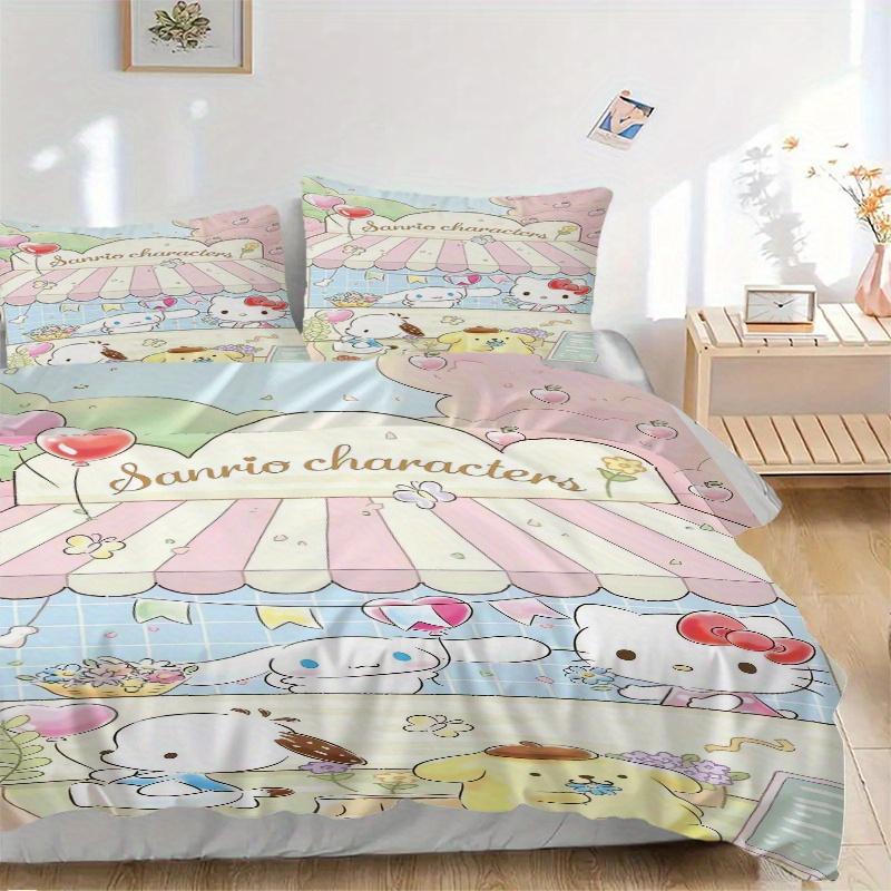

3pcs Pom Pom Purin and Friends Quilt Cover Set (1 Quilt Cover + 2 Pillowcases Without Pillow Core), High-Definition Printing for Home and Dormito 135x200cm