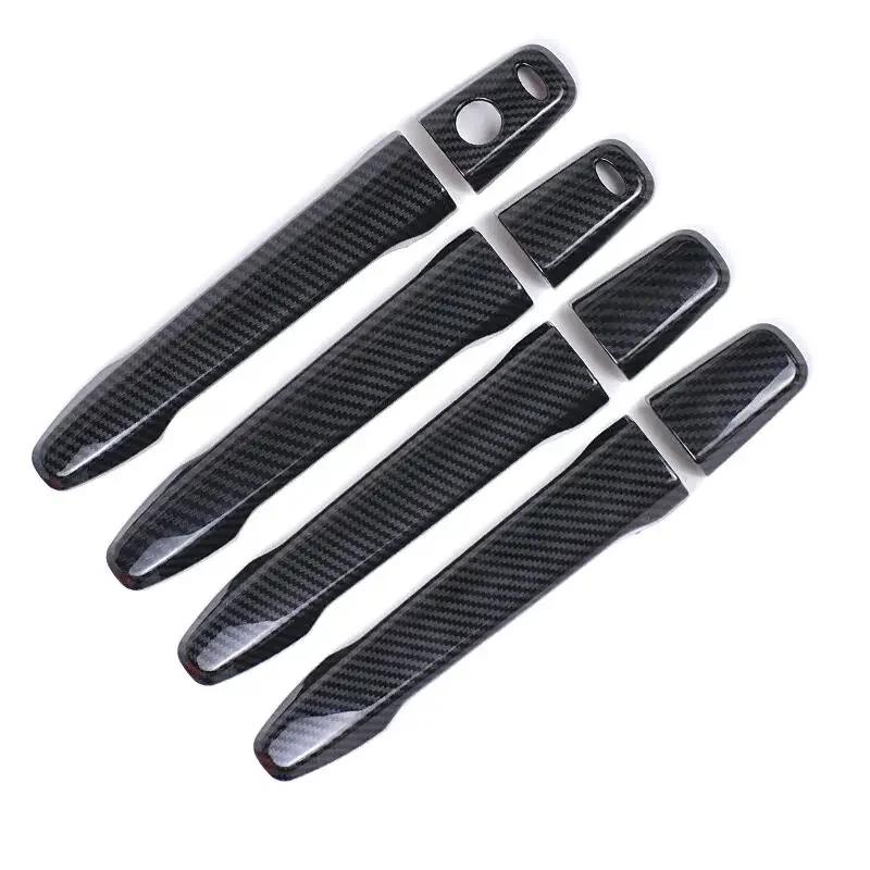 For Peugeot 4008 2012-2016  Glossy Black Carbon Fiber Chrome Car Door Handle Cover Trim Sticker Styling Auto Accessories