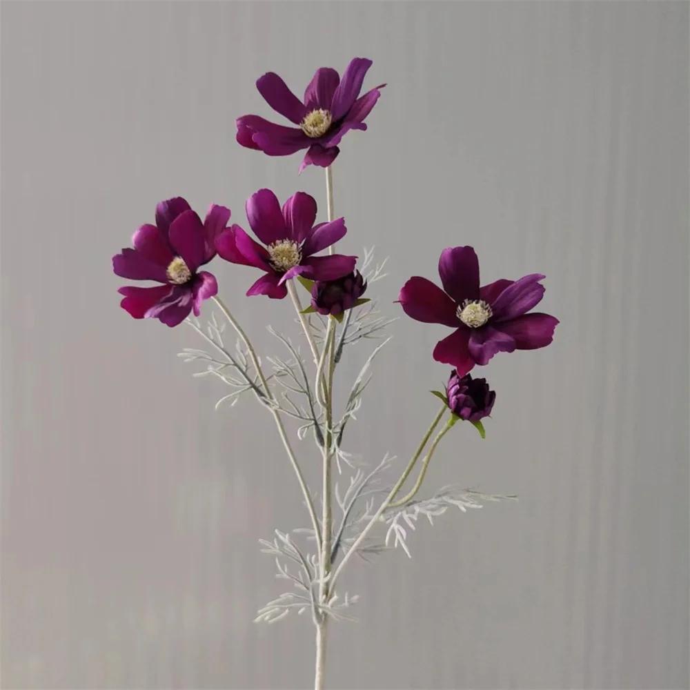 Artificial Gesang Flower Single Branch 4 Fork Queen Cosmos Fake Flower Silk Flower Bouquet Living Room Wedding Home Decoration