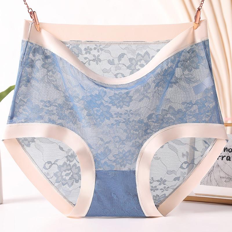 Large Size Sexy Lace Underwear for  Knickers Women High Waisted Seamless Ice Silk Breathable Transparent Triangle Panties
