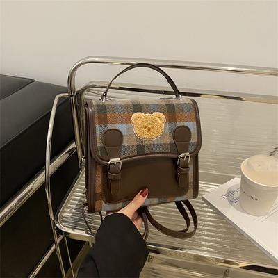 Plaid Backpack Women'S Autumn Fashion Woolen Portable Student Schoolbag Lightweight Travel Backpack