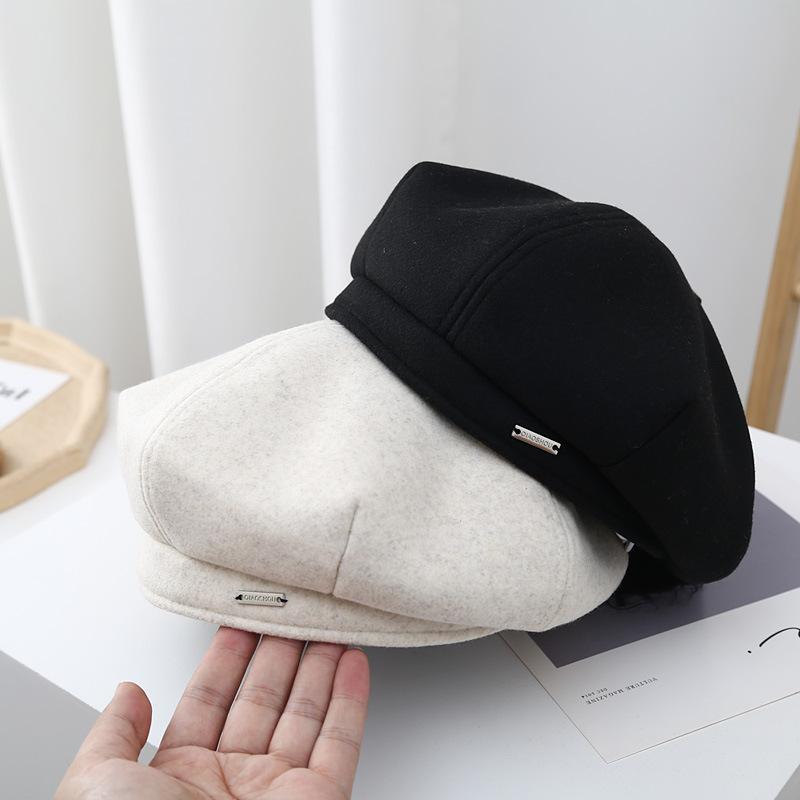 Korean Hat Women's Fashionable Autumn and Winter Woolen Beret with Face Small Big Head Beret Hat  Versatile Retro Painter Hat