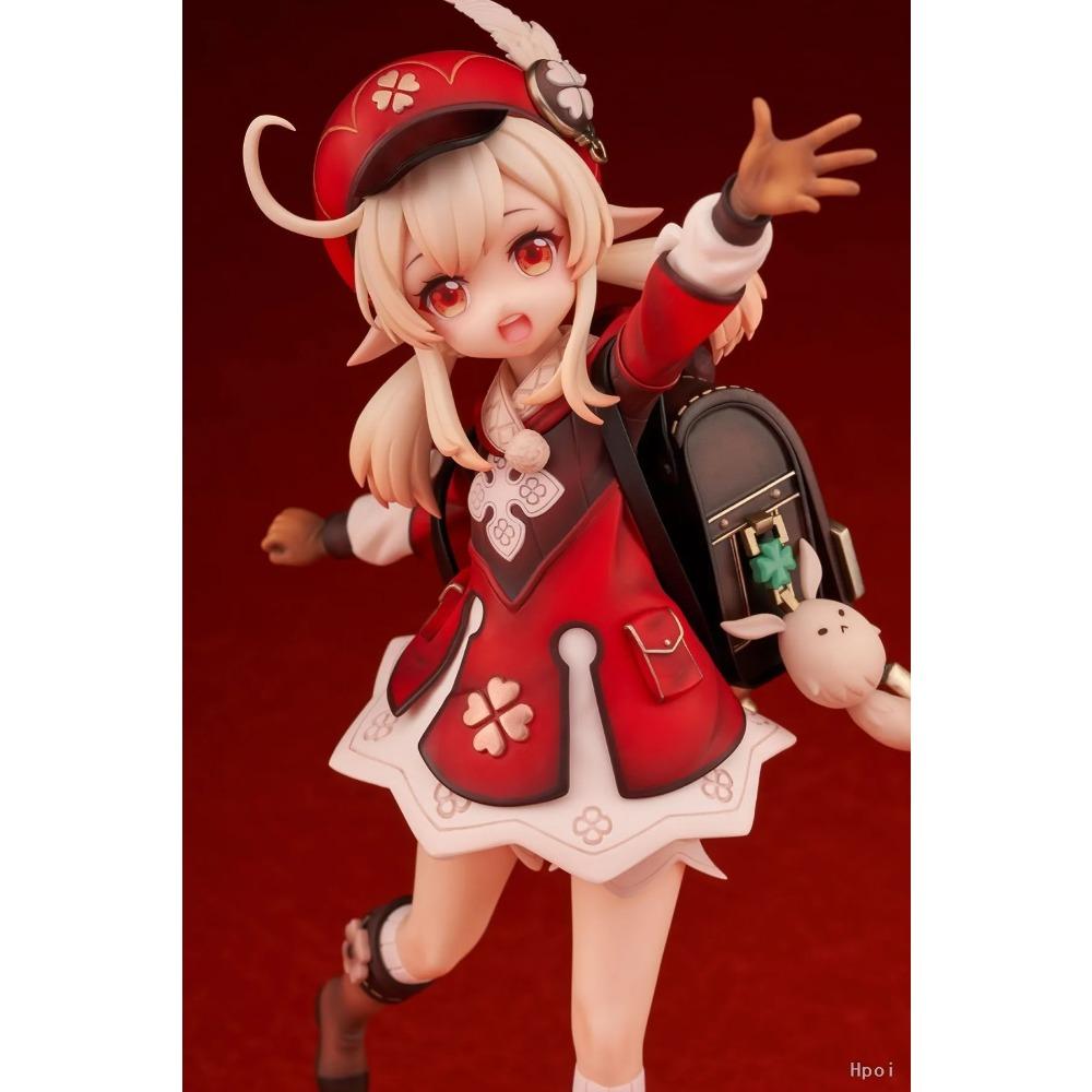 18CM HOT Anime Figure Genshin Klee Cute And Charming Sitting Schoolbag Girls PVC Action Collectible Doll Children Present Activity Action Figure
