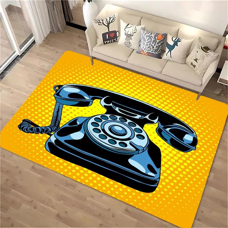3D HD Printing Retro Phone Carpet for Living Room Cartoon Children's Bedroom Sofa Doormat Floor Tapete Anti-slip Mat Decor Rugs