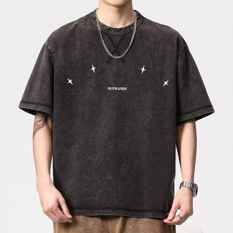 

New American Tide Letters Printed Short-Sleeved T-Shirt Men S Summer Ins Tide Loose Casual Tops 5XL сірий колір