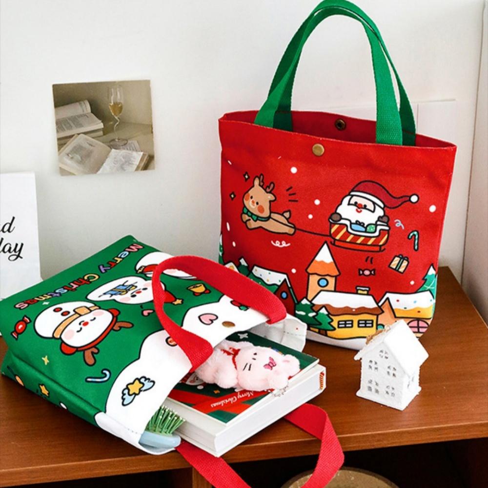 Christmas Eve Tote Cute Cartoon Santa Claus Bag Elk Tote Canvas Bag High-Quality New Year Handbag For Gift Wrapping Christmas