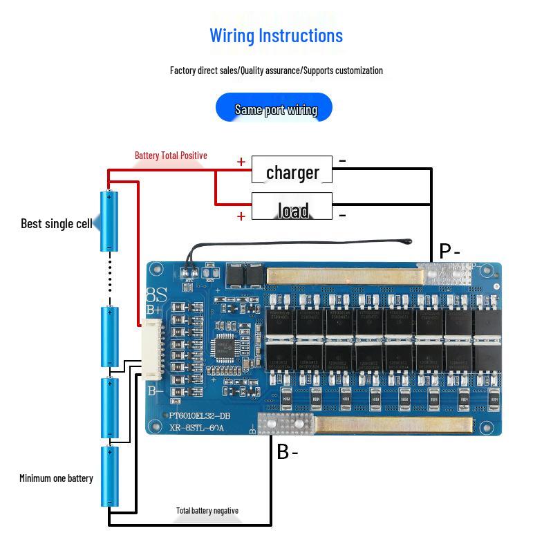 8-String LiFePO4 Battery Protection Board, 24V, 40A/50A/60A, High Current EV Balancer.