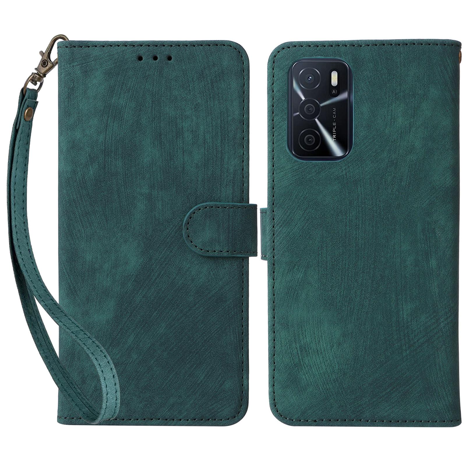 

For Oppo A16/A16s/A54 4G/A55/A55 5G/A53s 5G/A54s Stand Phone Cover RFID Blocking Wallet Leather Case with Strap Green