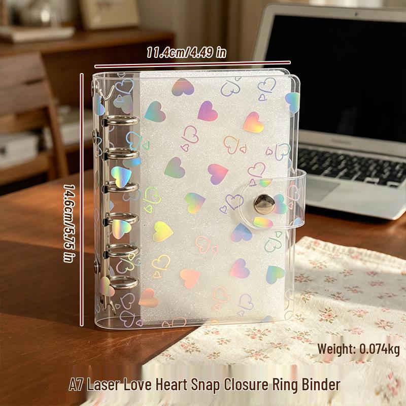 Colorful Laser Heart PVC Loose-Leaf Binder & Replacement Cover - A5/A6/A7/M5