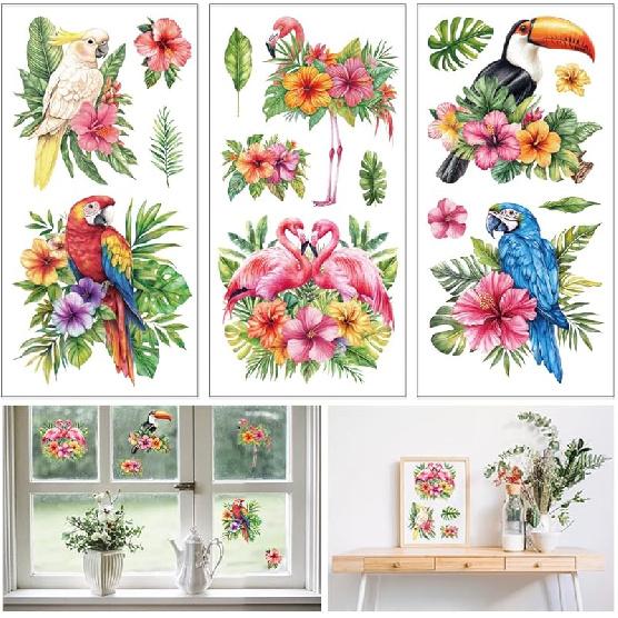 GLOBLELAND 3Pcs Branches and Birds Furniture Transfer 6x12inch Flowers and Plants Rub on Transfer Self-Adhesive Wall Art Decals for Bedroom Living