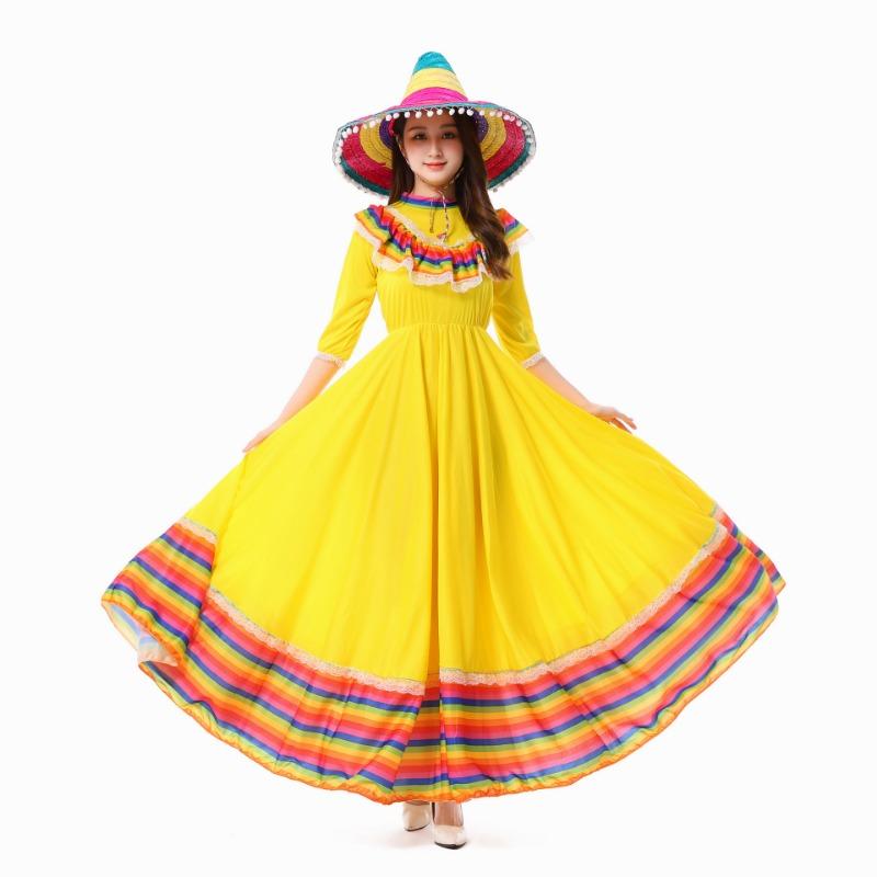 Halloween Traditional Style Adult Children Large Skirt Skirt Grid Dress Costume