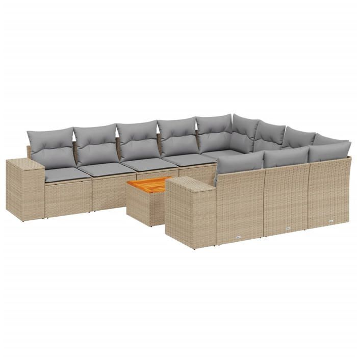 VidaXL Salon de Jardin avec Coussins 11 pcs, Canapés de Terrasse, Ensemble de Meubles de Patio, Mobilier d'Extérieur, Beige 3257956