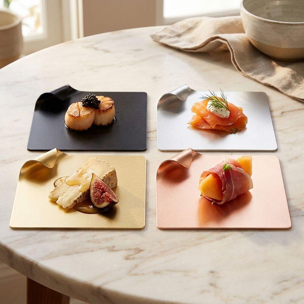 Aluminum Alloy Dessert Cake Plate Rust-proof Rolled Hem Design Dining Plate Serving Platter Bread Tray Jewelry Display Tray