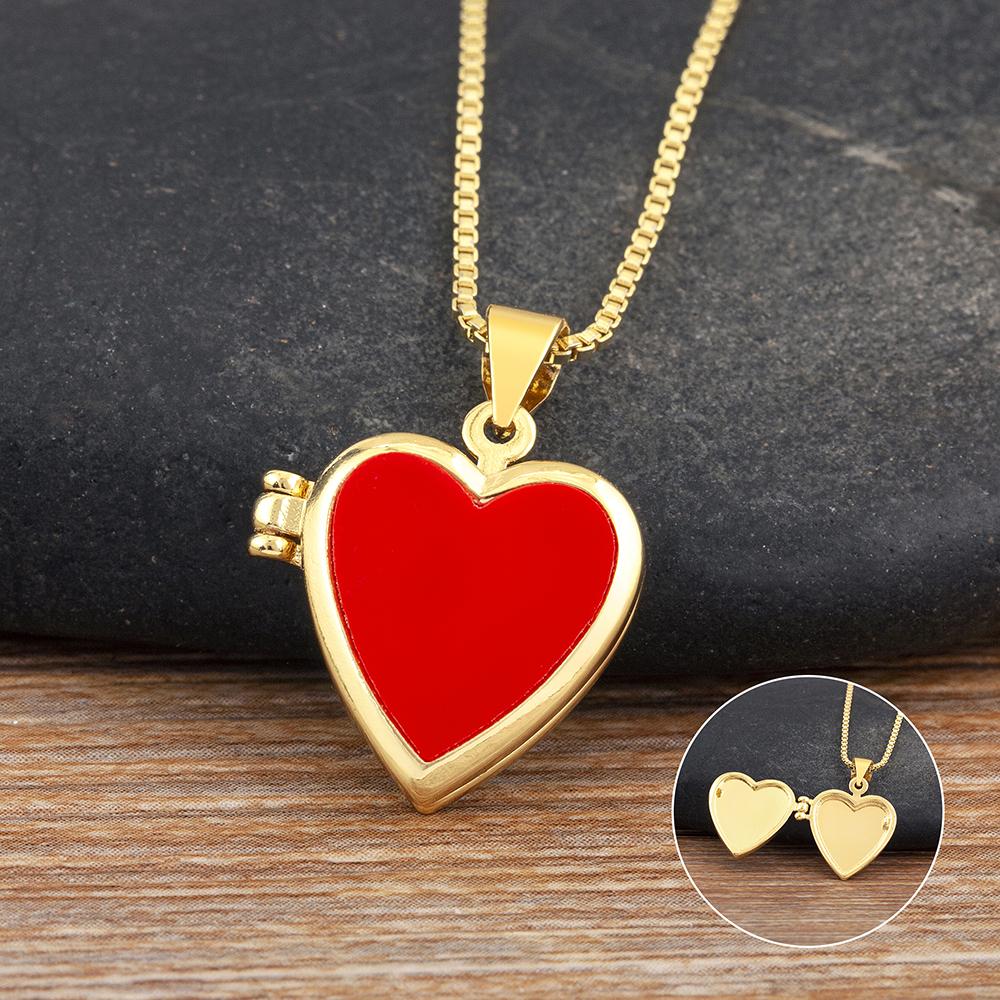 Nidin New Creative Design Love Heart Shape Flip Pendant Necklace For Women Men Family Photos Souvenir Jewelry Accessories Gifts