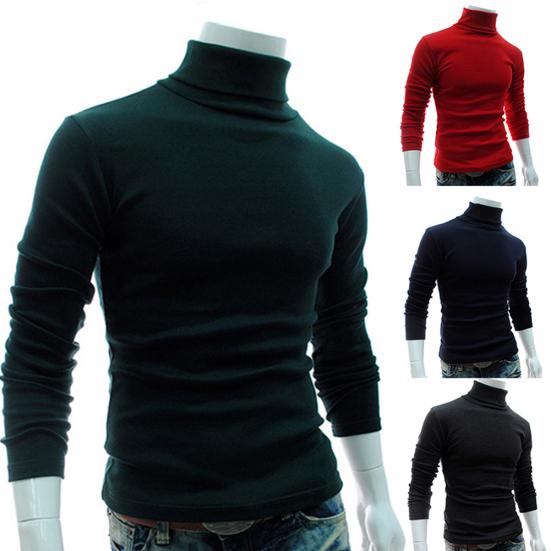 Herbst Herren Einfarbig Rollkragen Langarm Pullover Slim Gestrickt Pullover Top