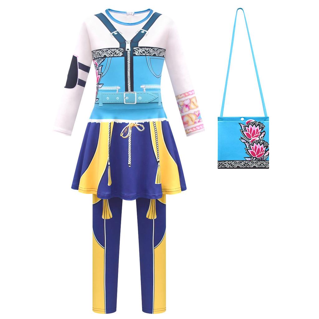 Kids Girls Anime Cartoon POP Singer Super Star Printed Jumpsuit Bag Set Halloween Cosplay Costumes