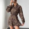 Women's 2026 Spring Winter Leopard Print Satin Dress with Elastic Waist and Slimming Effect