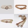 Bohemian Style Woven Waist Belt With Wooden Buckle Handmade Cotton Linen For Casual Summer Wear