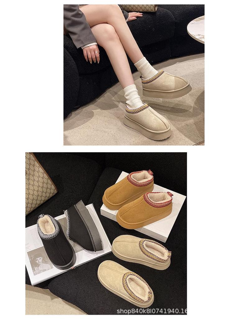 2024 Women's Fleece-Lined Cotton Shoes: Thick-Soled, Comfortable, Home & Outdoor Winter Footwear