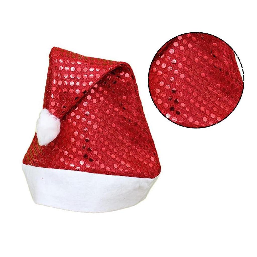 Weihnachts-Pailletten-Nikolausmütze für Erwachsene - Plüsch-Glitzer-Weihnachtsmütze für Weihnachtsfeier-Zubehör