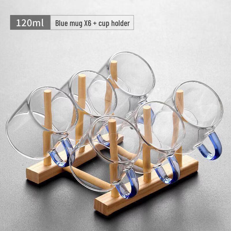 ZISIZ Six-Color Heat-Resistant Glass Tea Cup Set with Drain Rack