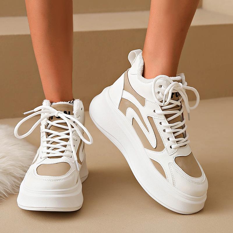 Winter Plush Warm Chunky Sneakers Women Fashion Mix Color Platform Sports Shoes Woman Thick Sole High Top Comfortable Sneakers