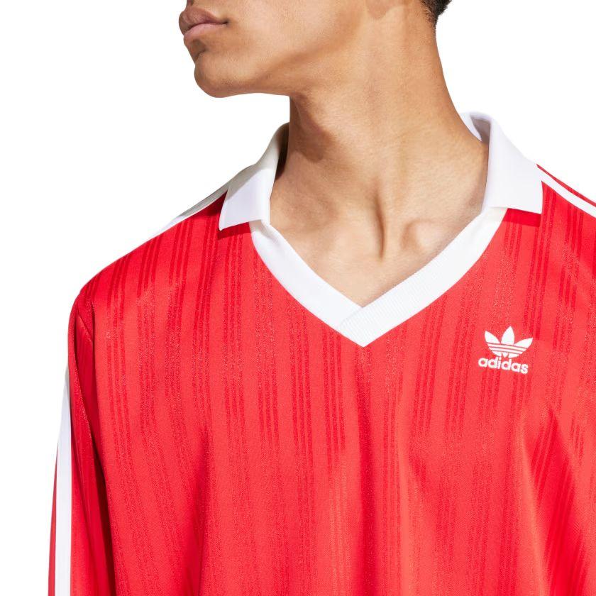 adidas Originals Adicolor Piqué Striped Pattern Polo Casual Sports Long Sleeve Football Shirt Men Tops Crimson IX5226