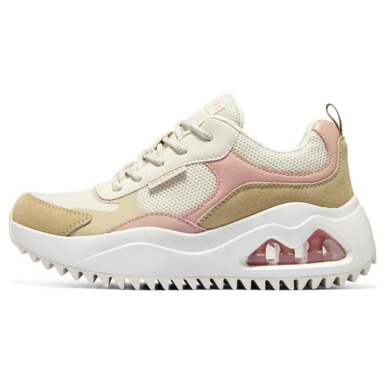 (WMNS) Skechers Street Uno Peaks Shoes White Tan Pink Women s 177546-NAT