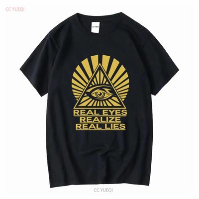 REAL EYES REALIZE LIES T SHIRT ALIENS DJ NEW WORLD ORDER ILLUMINATI UFO Vintage Washed Homme Versatile Slightly Soft Stylish
