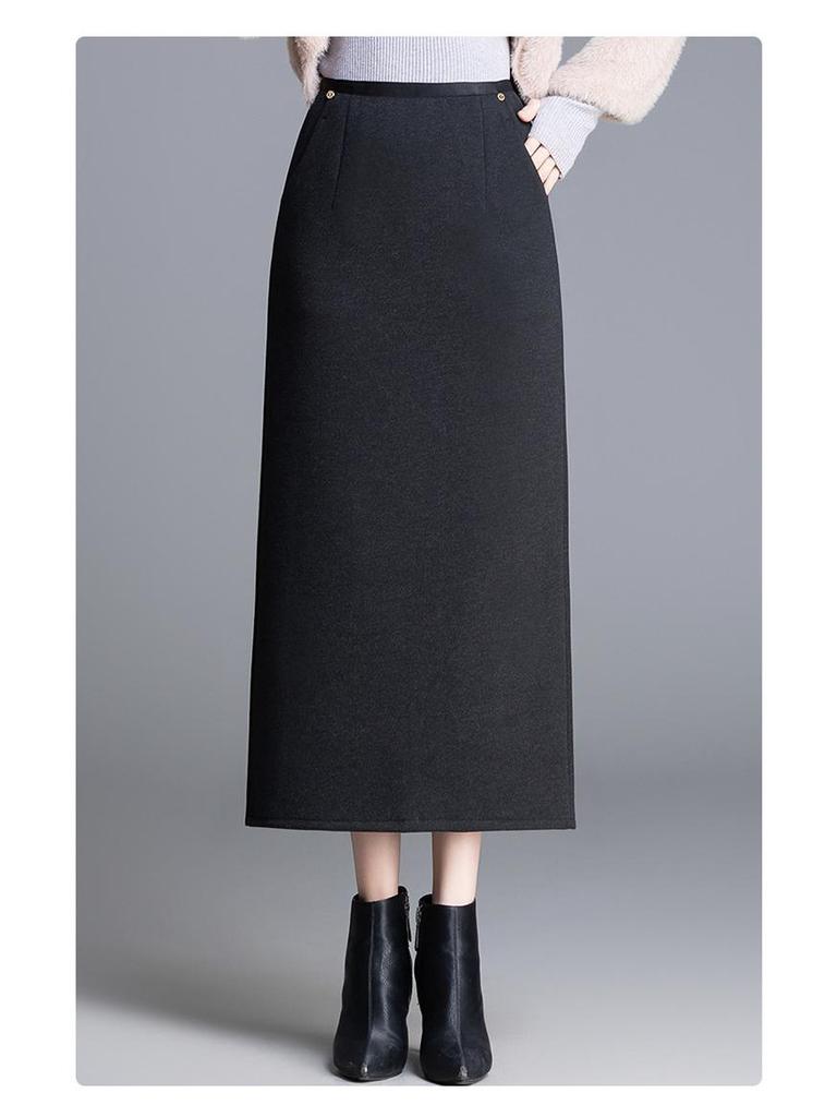 Women's High-Waisted Tweed Midi Skirt - Winter 2025 Slim Fit with Back Slit