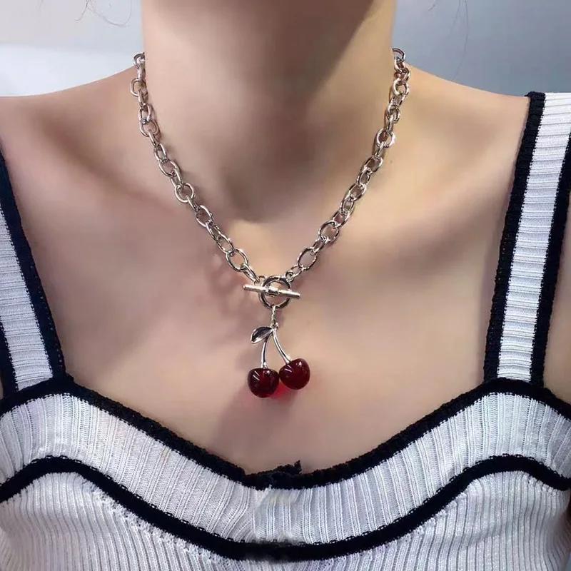 Red Cherry Black Girl Clavicle Summer Necklace Korean Retro Pendant Chain Ornaments Fashion Accessories for Women Creative Gifts