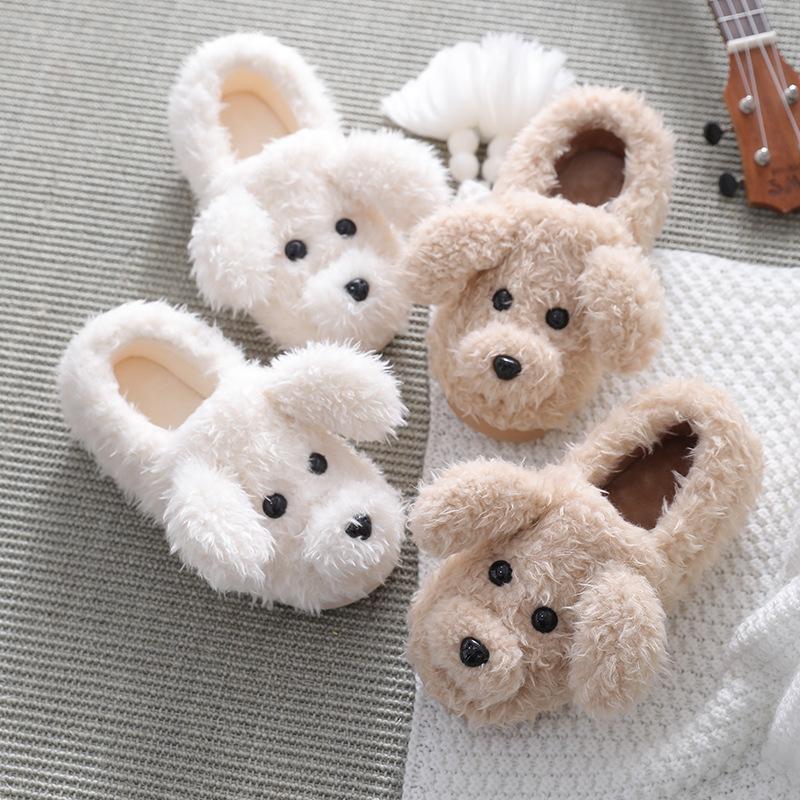 Fashion Winter House Warm Fur Slippers For Women Cute Dog Desginer Bedroom Flat Ladies Plush Shoes Indoor Cartoon Women Furry Slippers F