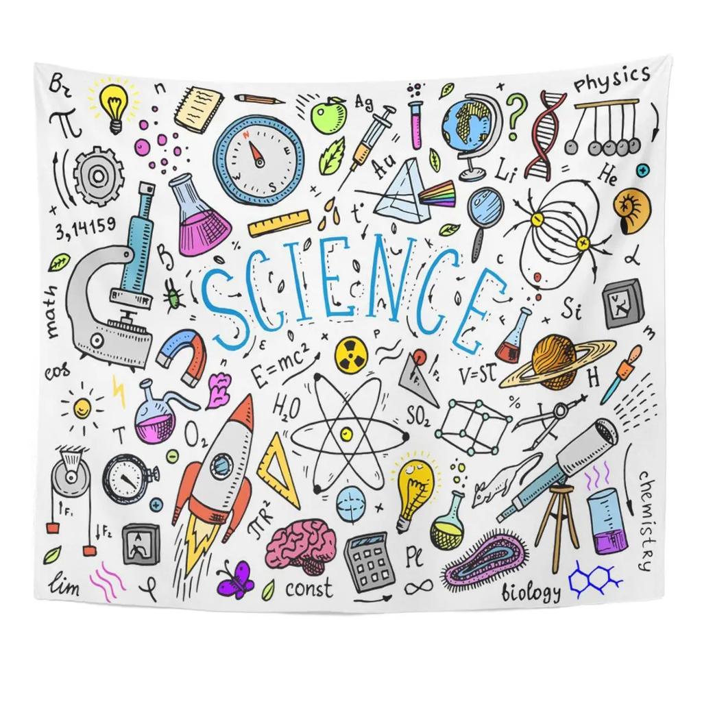 Science Tapestry Black Biology Print Tapestries Education Theme Wall Hanging Home Bedroom Living Room Dorm Decor Wall Blanket