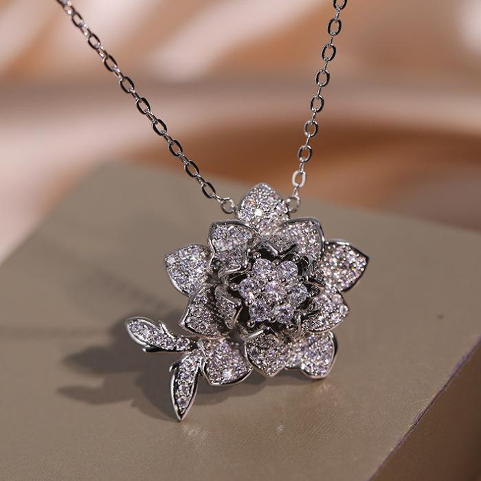 Creative Flower Necklace Set Earrings Necklace Three-Piece Zircon Jewelry Set